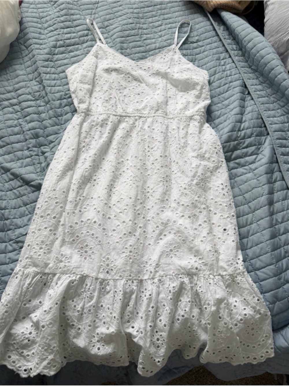 White Eyelet Sundress - Sleeveless Ruffle Hem